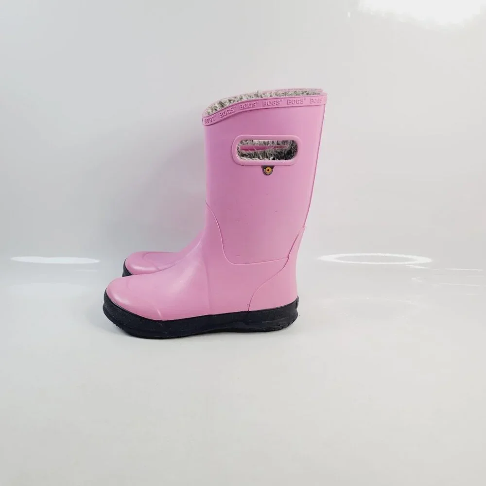 Bogs Girl's Pink Gray Classic‎ II Rubber Fur Mid-Calf Rain Boots Size 6